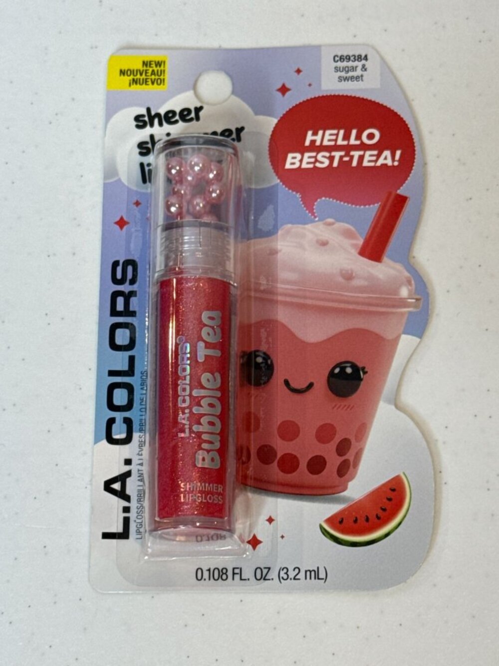 L.A. Colors Bubble Tea Sugar & Sweet Watermelon Shimmer Lip Gloss New
